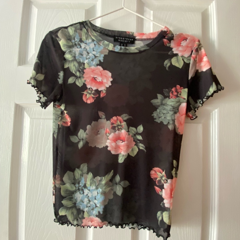 Black Sheer Floral Tee